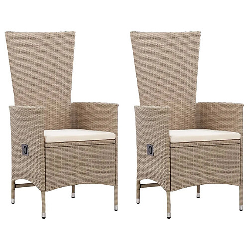 vidaXL Chaises d'extérieur lot de 2 avec coussins Résine tressée Beige