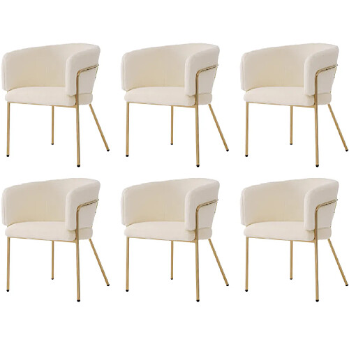 ComfortXL Fauteuil en Fausse Fourrure, Lot de 6, Chaise de Salon et Salle à Manger, Pieds Métalliques, Beige