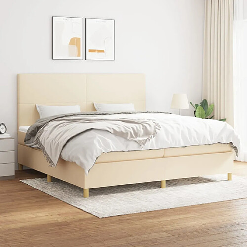 vidaXL Sommier à lattes de lit avec matelas Crème 200x200 cm Tissu