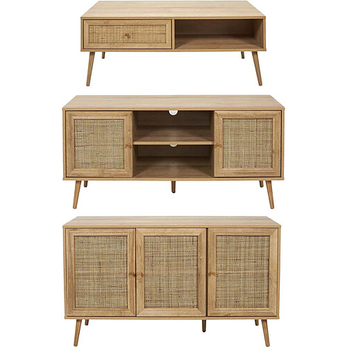 The Home Deco Factory Set buffet 3 portes + meuble TV en bois 2 portes et table basse 1 tiroir Bali.