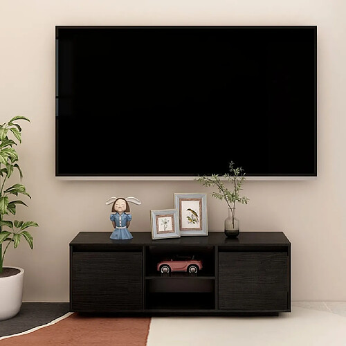 vidaXL Meuble TV Noir 110x30x40 cm Bois de pin massif