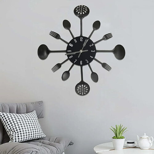 vidaXL Horloge murale et cuillère avec fourchette Noir 40 cm Aluminium