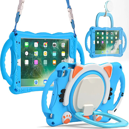 Coque en TPU + silicone avec béquille rotative et bandoulière bleu ciel/Orange pour votre Apple iPad Mini/2/3/4/mini (2019) 7.9 pouces