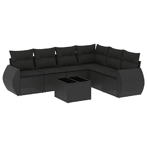 Maison Chic Ensemble Tables et chaises d'extérieur 7pcs avec coussins,Salon de jardin noir résine tressée -GKD497140