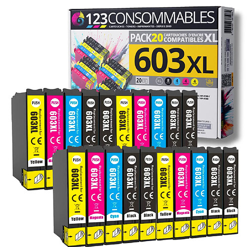 123CONSOMMABLES - 603XL - Pack 20 cartouches compatibles EPSON 603 XL