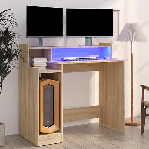 vidaXL Bureau avec lumières LED Chêne 97x45x90 cm Bois d'ingénierie