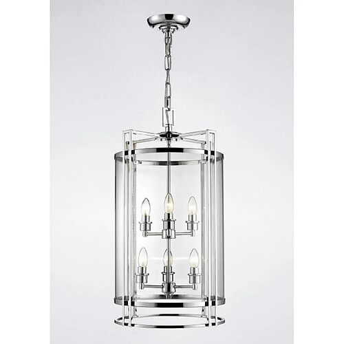 Luminaire Center Suspension Eaton 6 Ampoules chrome poli/verre