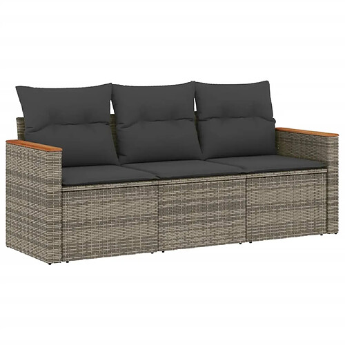 Maison Chic Salon de jardin avec coussins 3 pcs | Ensemble de Table et chaises | Mobilier d'Extérieur gris résine tressée -GKD85296