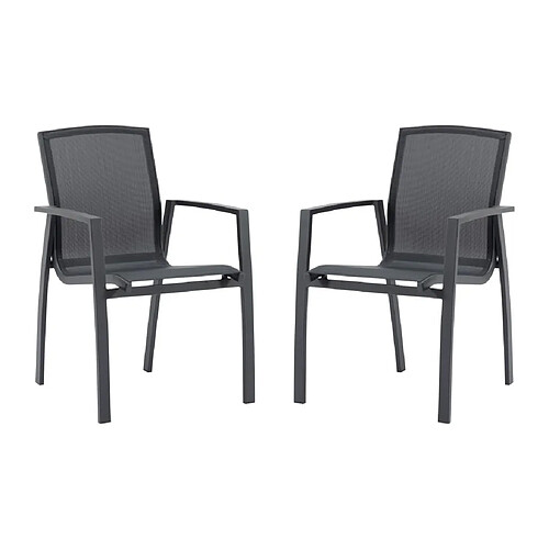 Vente-Unique Lot de 2 fauteuils de jardin empilables en aluminium et textilène - Anthracite - MILLAU de MYLIA