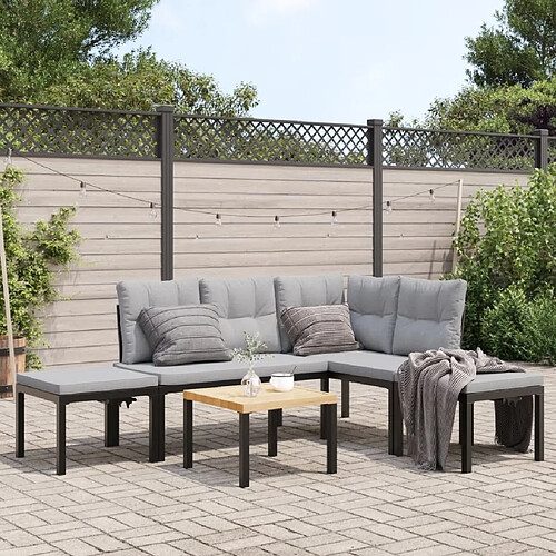 vidaXL Salon de jardin avec coussins 5 pcs noir acier enduit de poudre