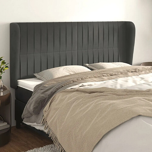 Maison Chic Tête de lit scandinave avec oreilles,meuble de chambre Gris foncé 183x23x118/128 cm Velours -MN63681