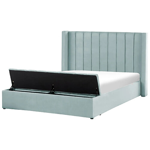 Beliani Lit double en velours vert menthe avec banc coffre 160 x 200 cm NOYERS