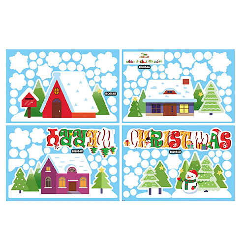 2PCS Stickers de Noël Noël Snow House House Snowman Stickers statiques Verre Fenêtre Décoration de Noël Stickers