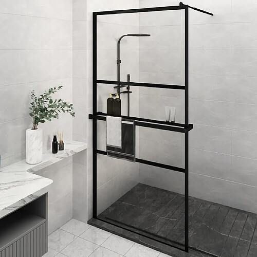 vidaXL Paroi de douche avec étagère Noir 115x195cm Verre ESG&Aluminium