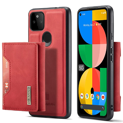 Etui en PU DG.MING magnétique avec béquille et porte-carte, rouge pour votre Google Pixel 5a 5G