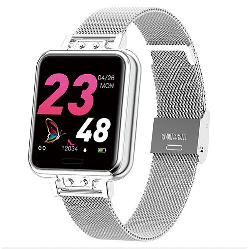 Chrono Montre Connectée pour Femme IP67 Moniteur de Fréquence Cardiaque de 1,22 Pouce Moniteur de Sommeil Pression Artérielle Bracelet d'Activité Intelligente Compatible avec iOS et Android - Argent