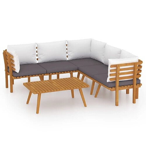 Maison Chic Salon de jardin 6 pcs + coussins - Mobilier/Meubles de jardin - Table et chaises d'extérieur Bois d'acacia solide -MN89692