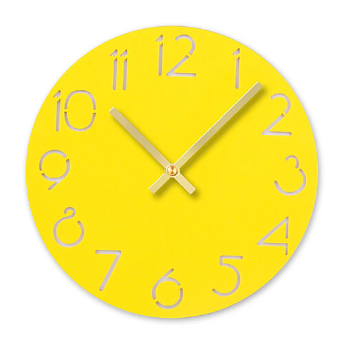 Horloge murale ronde silencieuse avec chiffres arabes design style élégant décor acrylique rond - Jaune