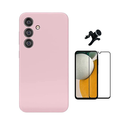 Kit De Film En Verre Trempé À Coque Complète 5D + Couvercle En Silicone Liquide + Support de voiture magnétique robuste Phonecare Pour Samsung Galaxy A16 - Rose