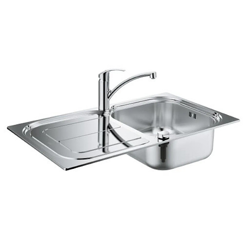 Grohe Pack évier Inox K300 860x500 mm 1 cuve + 1 égouttoir avec mitigeur de cuisine Eurosmart bec bas (33281002)