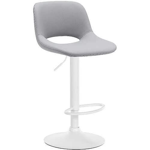 Decoshop26 Tabouret de bar chaise haute x1 avec repose-pieds en PVC gris piètement métallique blanc 10_0004587