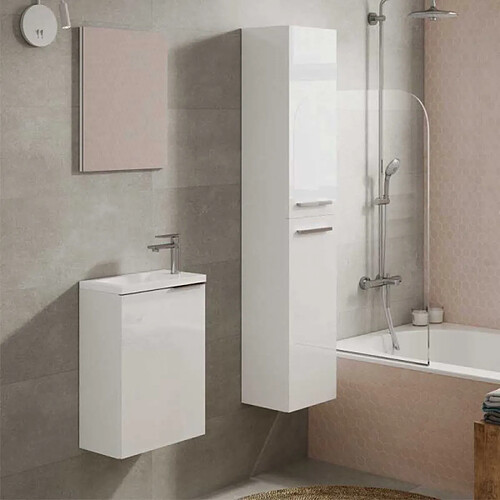 Dansmamaison Meuble lave main 40 cm + miroir + colonne Blanc - PLIMI