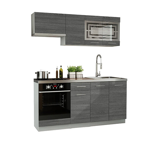 Dusine Cuisine GIOVANNA 6 éléments - bois grisé 1m80 portes vitrées four encastrable