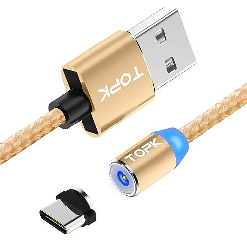 Wewoo Câble de charge magnétique en nylon tressé avec indicateur LED1 m2,4 A max. USB à USB-C / Type-Cavec à LED Or