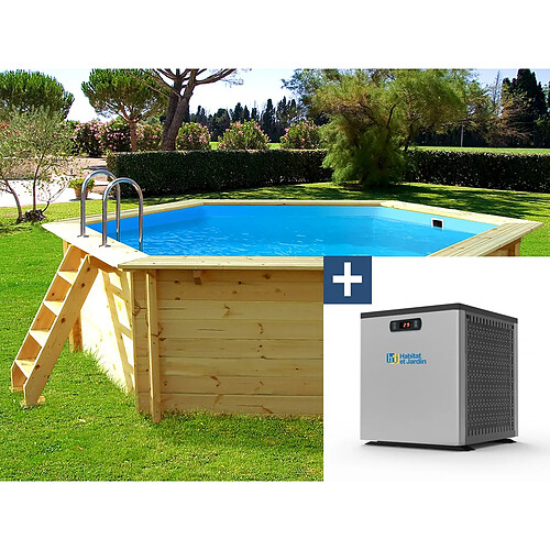 Habitat Et Jardin Piscine bois Hawai - 4.10 x 1.18 m + Mini pompe à chaleur 3.5kW - Métal - Gris