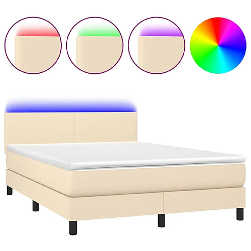 Maison Chic Lit adulte- Lit + matelas,Sommier à lattes de lit avec matelas LED Crème 140x190 cm Tissu -GKD99582