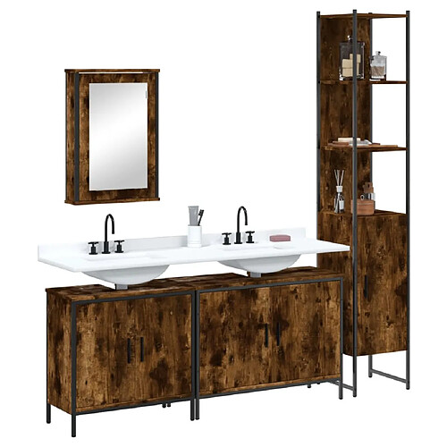 ComfortXL Ensemble De Meubles De Salle De Bain 4 Pièces Chêne Fumé Bois