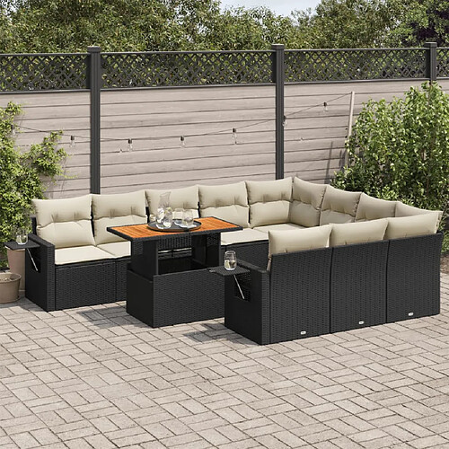 vidaXL Salon de jardin 11 pcs avec coussins noir résine tressée