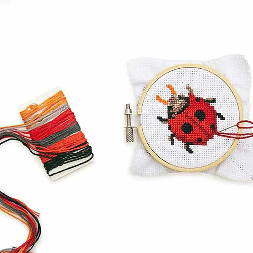 Kikkerland Kit de broderie - mini - Dessin Coccinelle - Ø 8cm