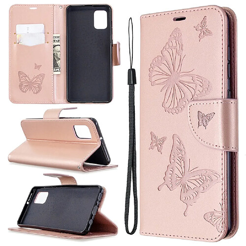 Etui en PU empreinte papillon or rose pour votre Samsung Galaxy A31