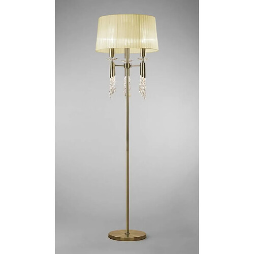 Luminaire Center Lampadaire Tiffany 3+3 Ampoules E27+G9, laiton antique avec Abat jour crème & cristal transaparent