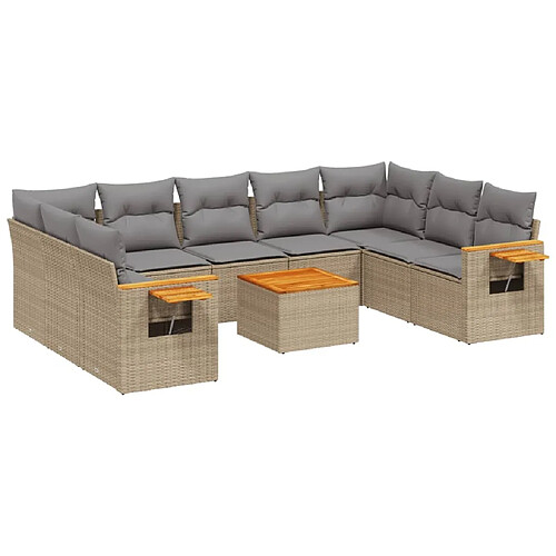 Maison Chic Salon de jardin avec coussins 10 pcs | Ensemble de Table et chaises | Mobilier d'Extérieur beige résine tressée -GKD73144