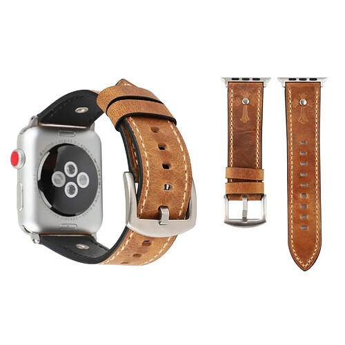 Wewoo Bracelet en cuir véritable de Crowe Star Embossing Texture pour Apple Watch séries 3 et 2 et 1 38 mm (brun clair)