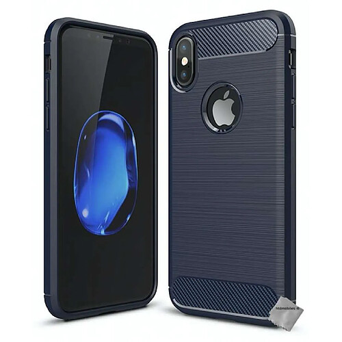 Htdmobiles Coque silicone gel carbone pour Apple iPhone X + verre trempe - BLEU FONCE