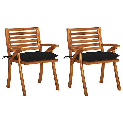 vidaXL Chaises à manger de jardin avec coussins lot de 2 Acacia massif