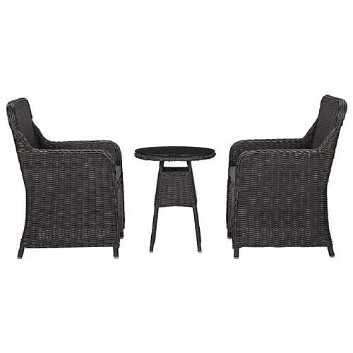 vidaXL Mobilier de bistro 3 pcs avec coussins Résine tressée Noir