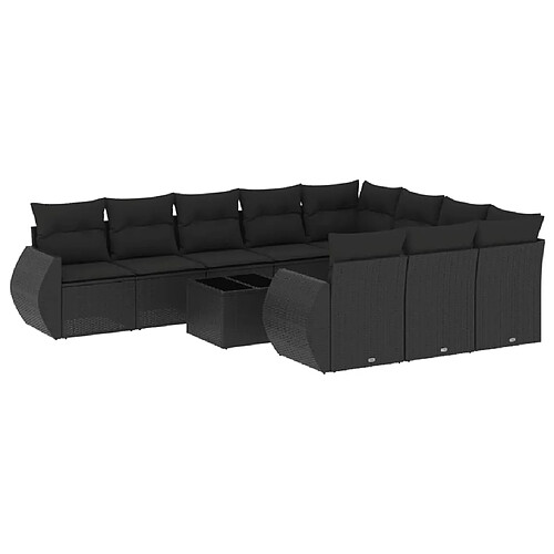 Maison Chic Salon de jardin 11 pcs avec coussins | Ensemble de Table et chaises | Mobilier d'Extérieur noir résine tressée -GKD74144