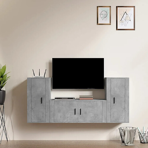 vidaXL Ensemble de meubles TV 3 pcs Gris béton Bois d'ingénierie