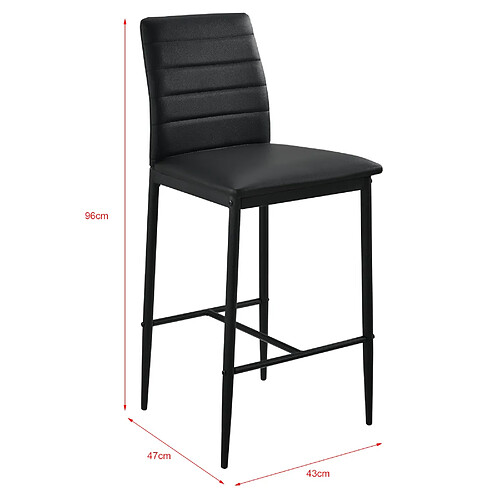 Helloshop26 Lot de 2 tabourets de bar chaises avec pieds en acier assise synthétique et hauteur d'assise 66 cm noir 03_0005787