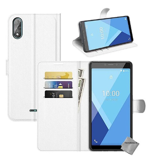 Htdmobiles Housse etui portefeuille avec coque intérieure en silicone pour Wiko Y51 + film ecran - BLANC