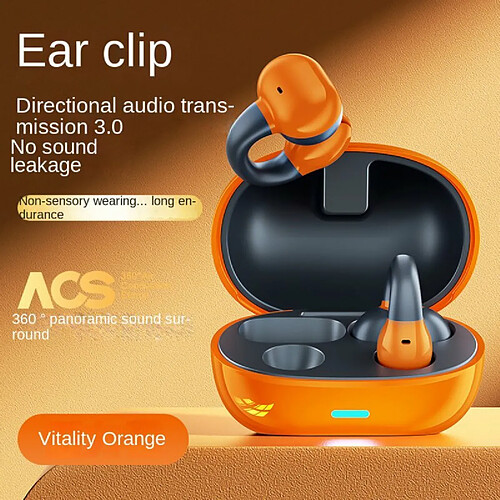 Casque Bluetooth 5.3 À Conduction Osseuse Écouteurs De Sport Avec Clip D'Oreille Sans Fil Avec Micro À Réduction De Bruit Orange