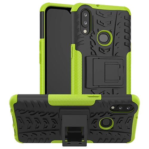 Wewoo Coque Pour Galaxy A10s Tire Texture Antichoc TPU + PC Housse de protection avec support Vert