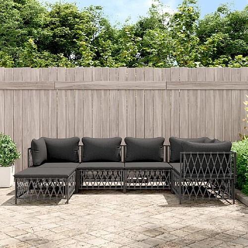 vidaXL Salon de jardin avec coussins 6 pcs anthracite acier