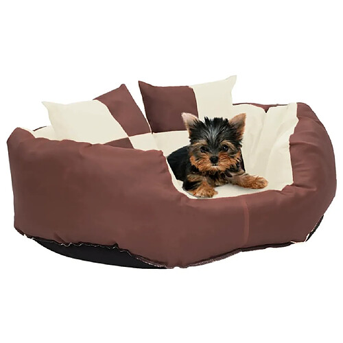 vidaXL Coussin réversible lavable de chien Marron et crème 65x50x20 cm