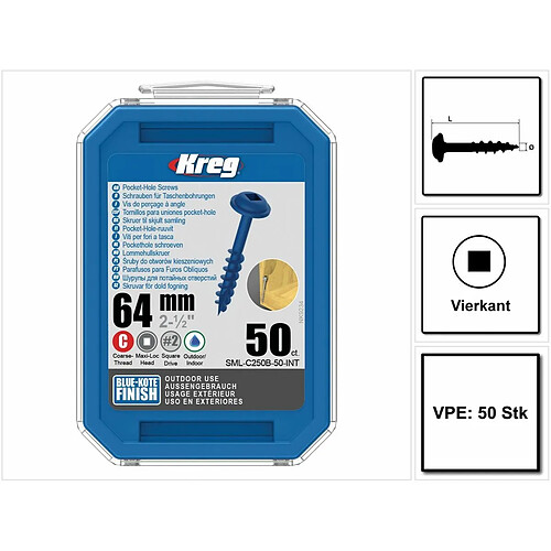 KREG Vis à tête cylindrique bombée KREG 64 mm extérieur (SML-C250B-50)