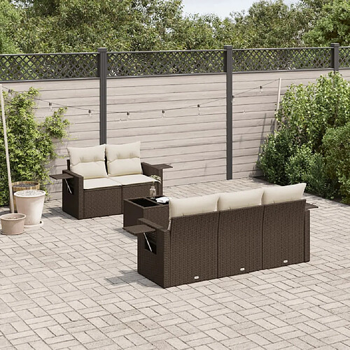 vidaXL Salon de jardin avec coussins 6 pcs marron résine tressée